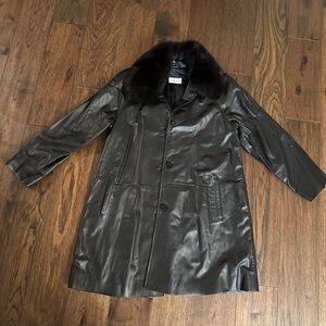 Authentic Vintage Vericci Black Leather Jacket with Fur Collar